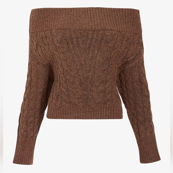 Express Off The Shoulder Cable Knit Sweater | Mocha | XL - Picture 4 of 8